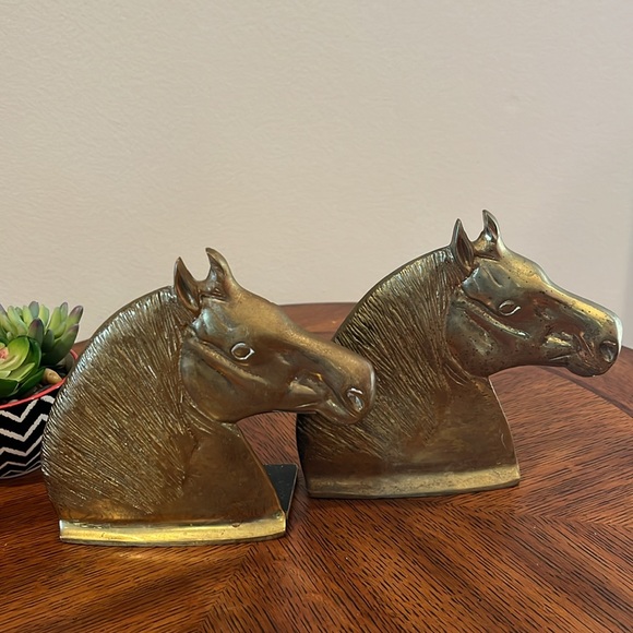 Vintage Brass Percheron Horse Head Western Bookends Set Virginia Metalcrafters - Picture 1 of 11
